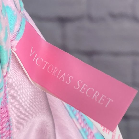 Victoria's Secret 34D Blue Pink Zebra Cheetah Halter Tie Front Bikini Swim Top - Picture 3 of 5